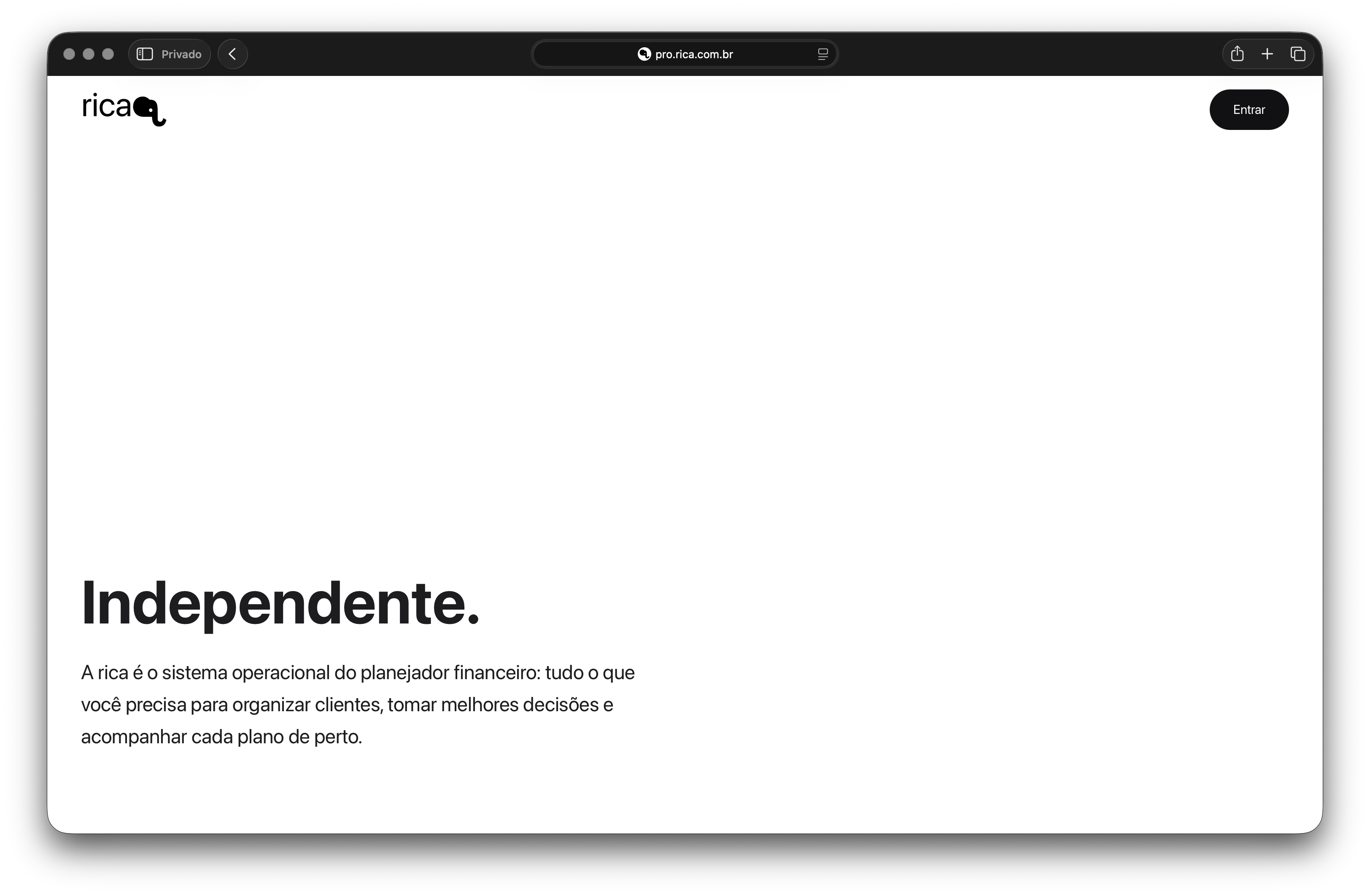 Página inicial da Rica para profissionais.