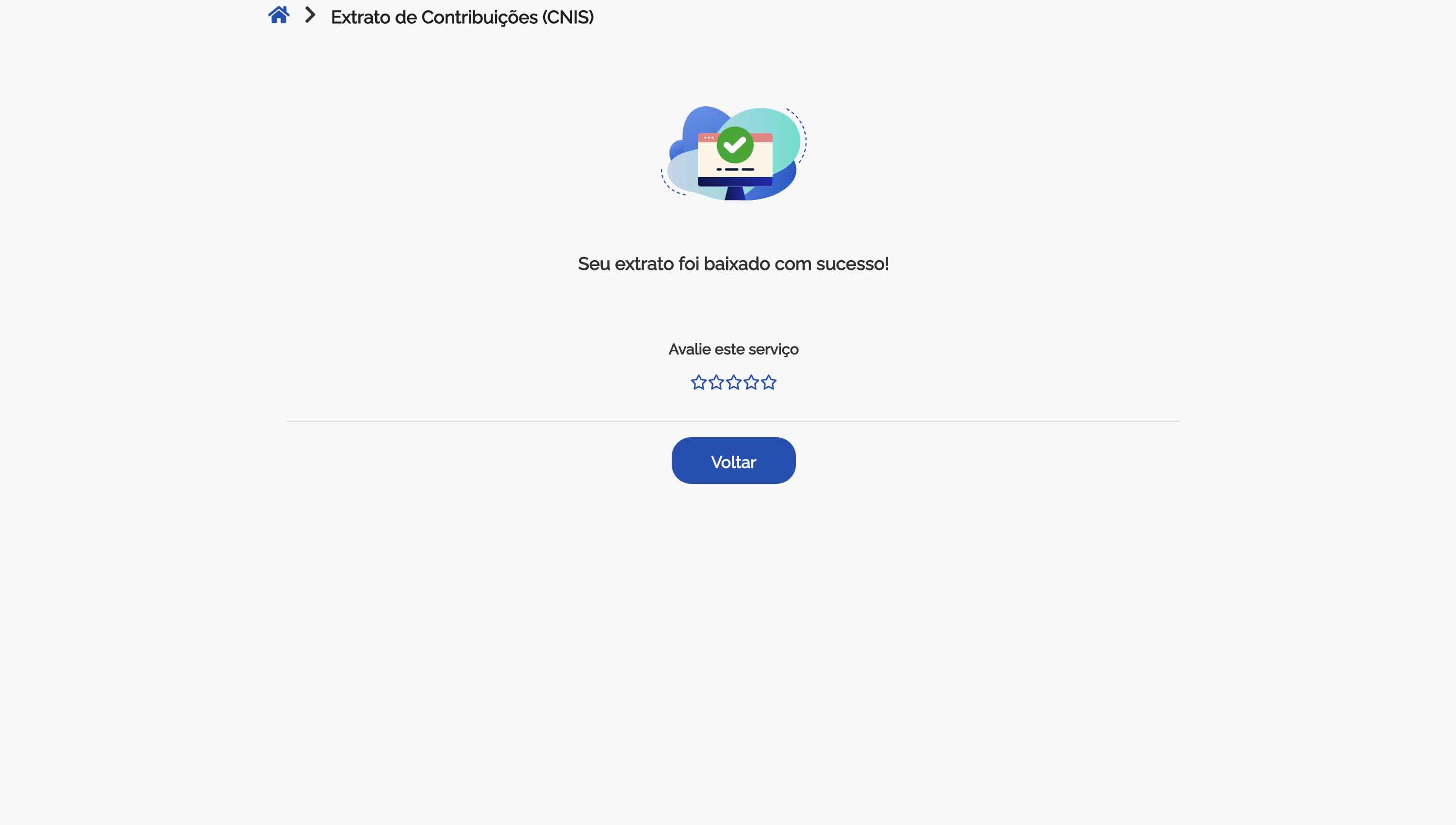 Confirmação do Meu INSS de que o extrato foi baixado com sucesso.