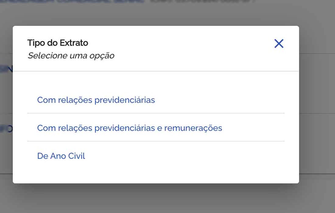 Janela Tipo do Extrato, com a opção Com relações previdenciárias e remunerações.