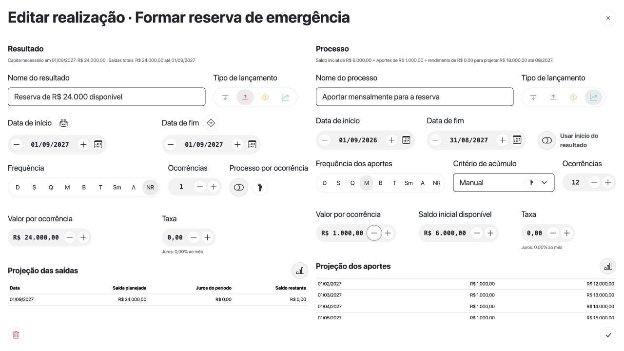 Critério Manual selecionado e aporte editável de mil reais